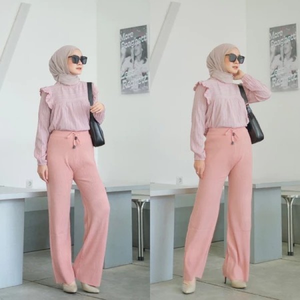 Jemima Kulot Pants knit Celana Rajut Size L-Xxl 